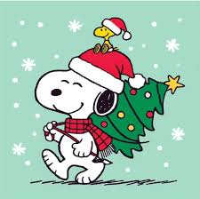 Imagen de Snoopy con su mejor amigo con un árbol y un gorro de Navidad